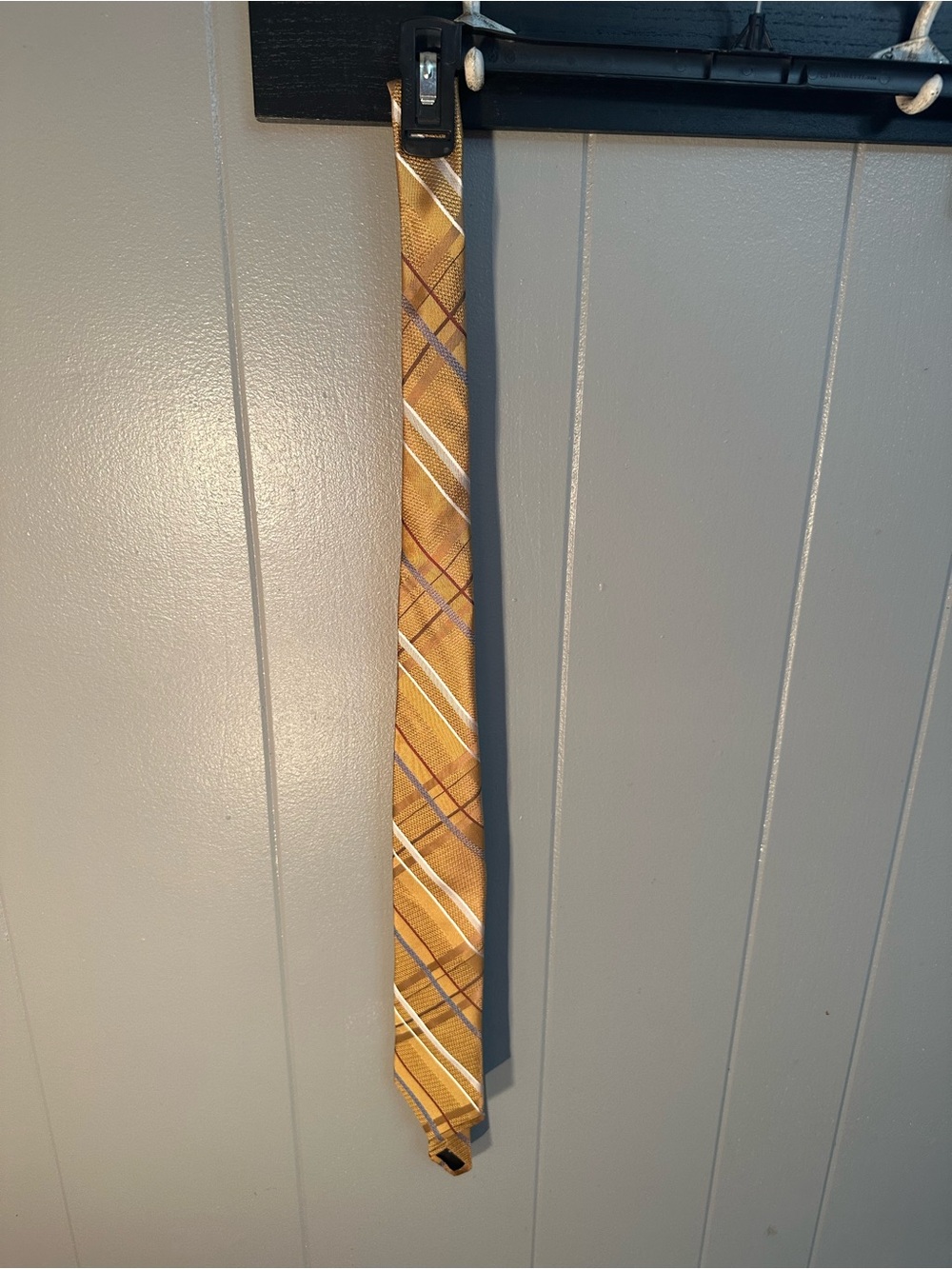 Murano Gold 100% silk gold Tie with White red blue Stripes hand tailored in USA